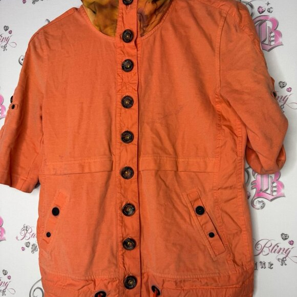 Marccain sports sweater 3/4 sleeve orange tie dye buttons floral hood mesh y2k - Picture 2 of 16